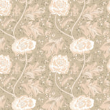 Wallpaper featuring large blush and cream flowers with lush foliage on a taupe background, giving a classic yet romantic feel to the wallpaper design