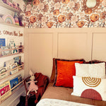 Children's bedroom with bohemian theme and peel and stick wallpaper