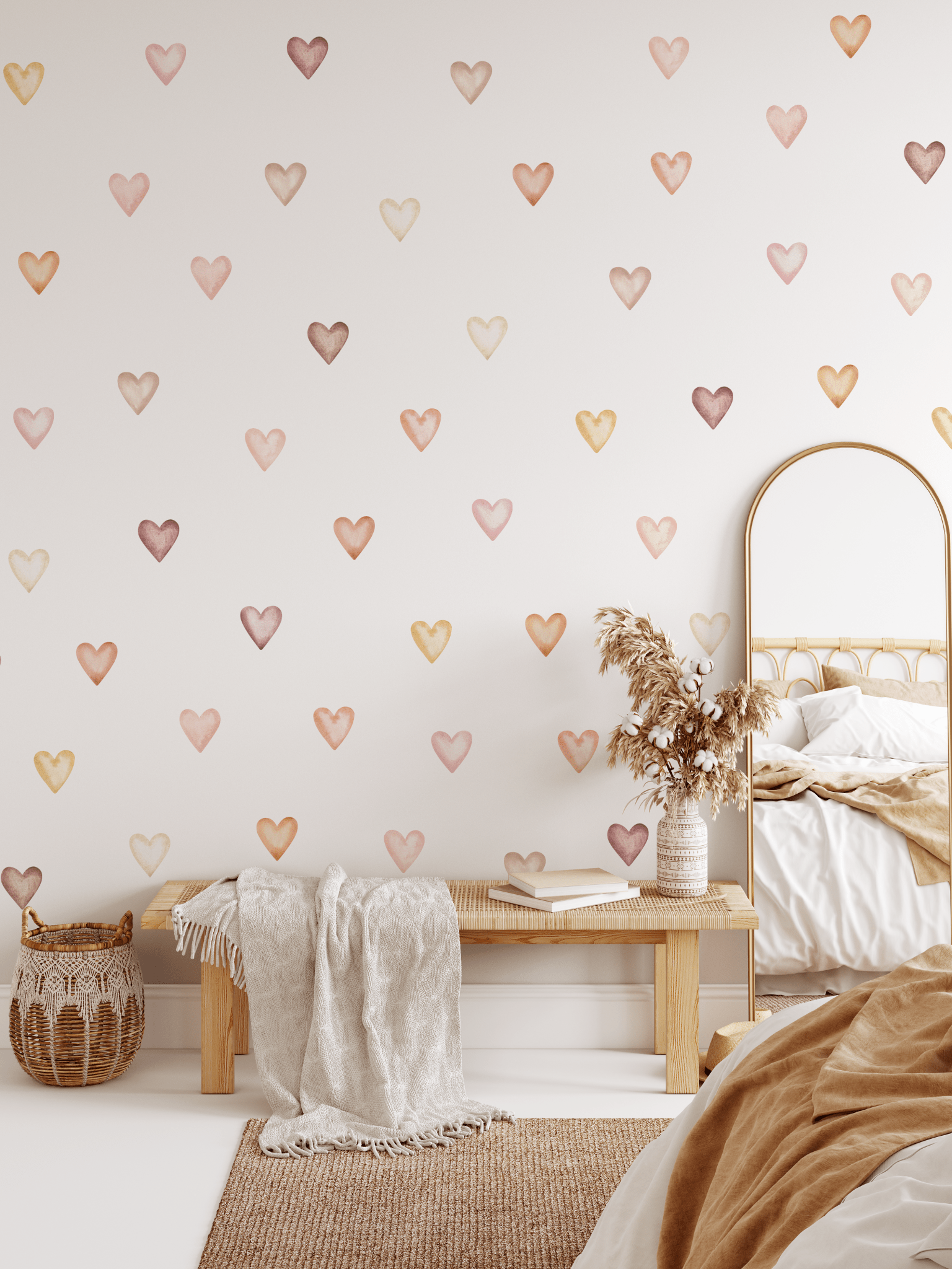 Wall sticker hearts for girls nursery, boho style room wall stickers