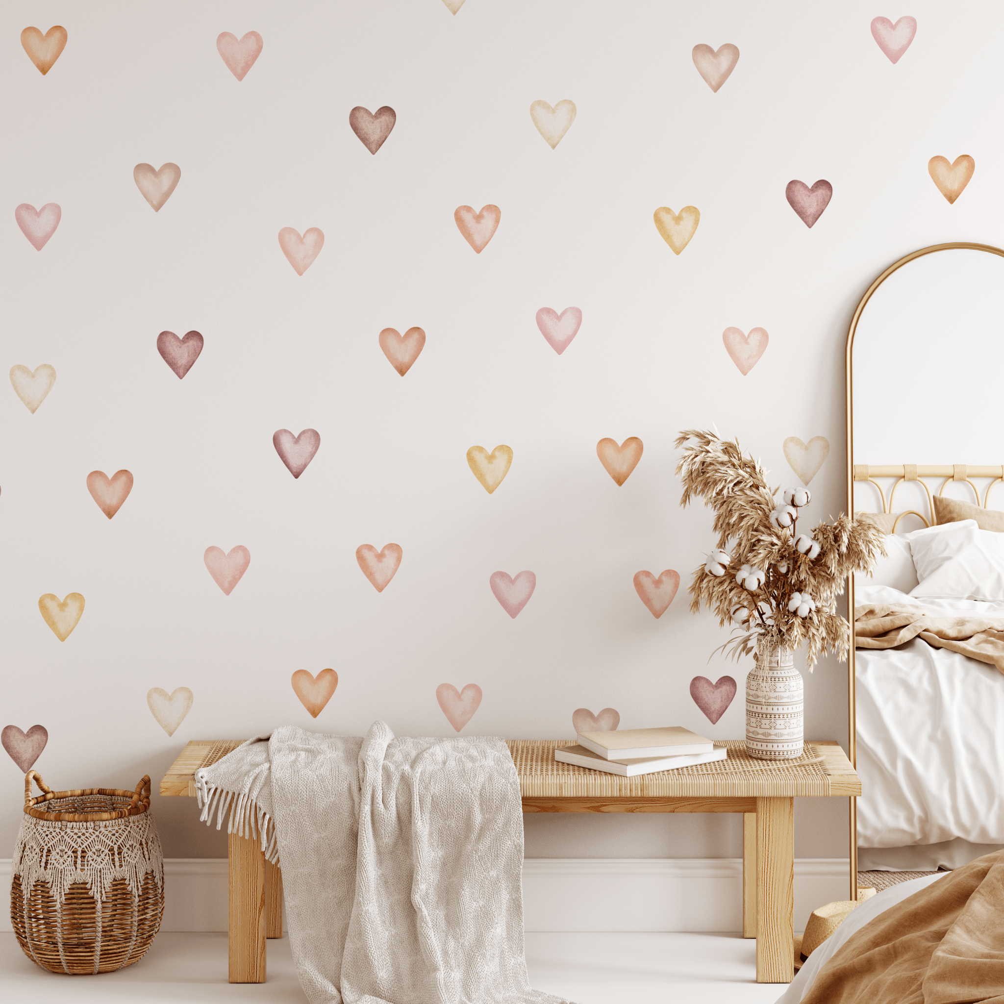 Exclusive heart wall stickers perfect for a boho style bedroom