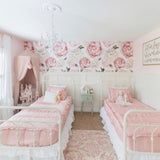 blush girls room with removable wallpaper flowers