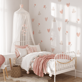 Subtle pink hand painted heart and butterfly wall stickers, removable heart and butterfly wall decals 