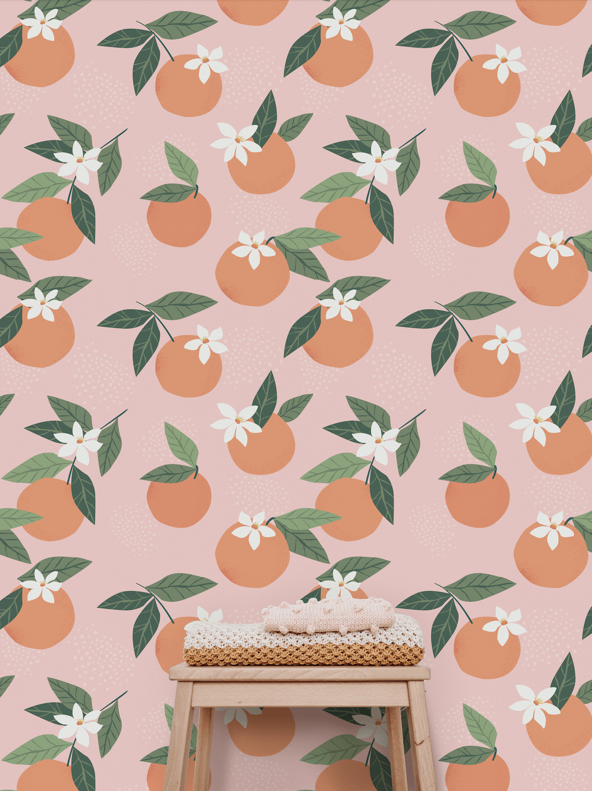 tropical orange fruit wallpaper peel and stick with green leaves, removable wallpapers