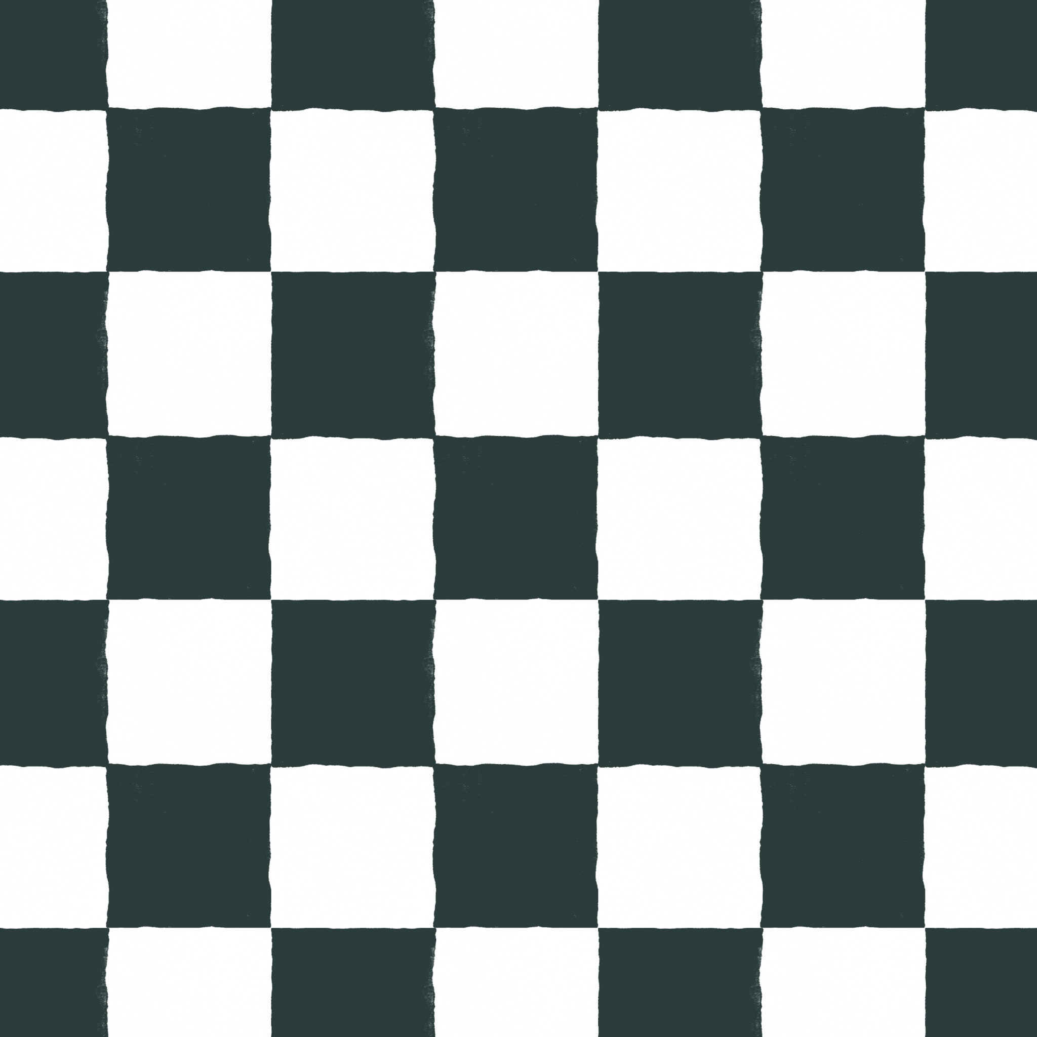 Classic black and white checkered pattern with a hand-painted texture, suitable for wallpaper or fabric design