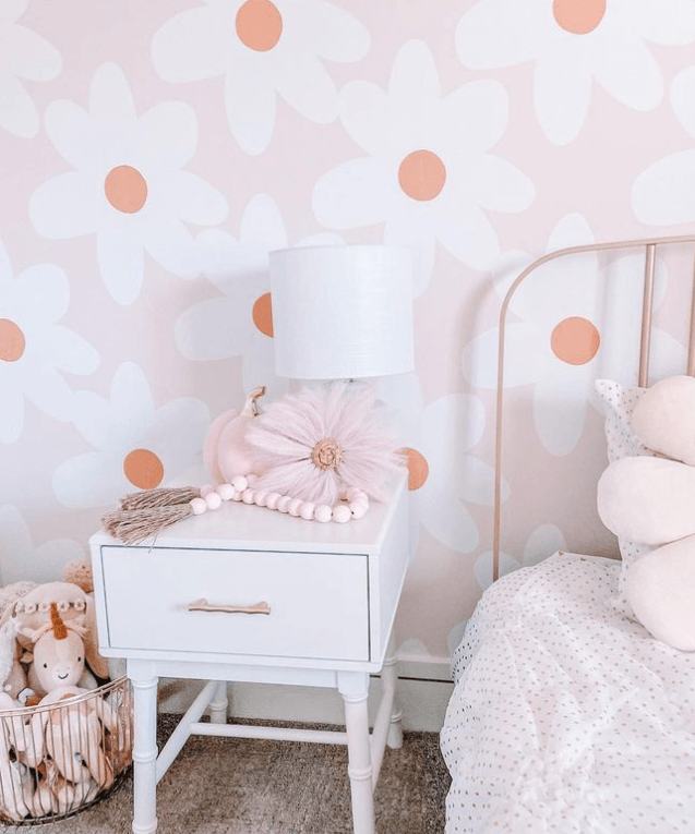 pink and white daisy removable wallpaper peel and stick wallpaper for baby girls room