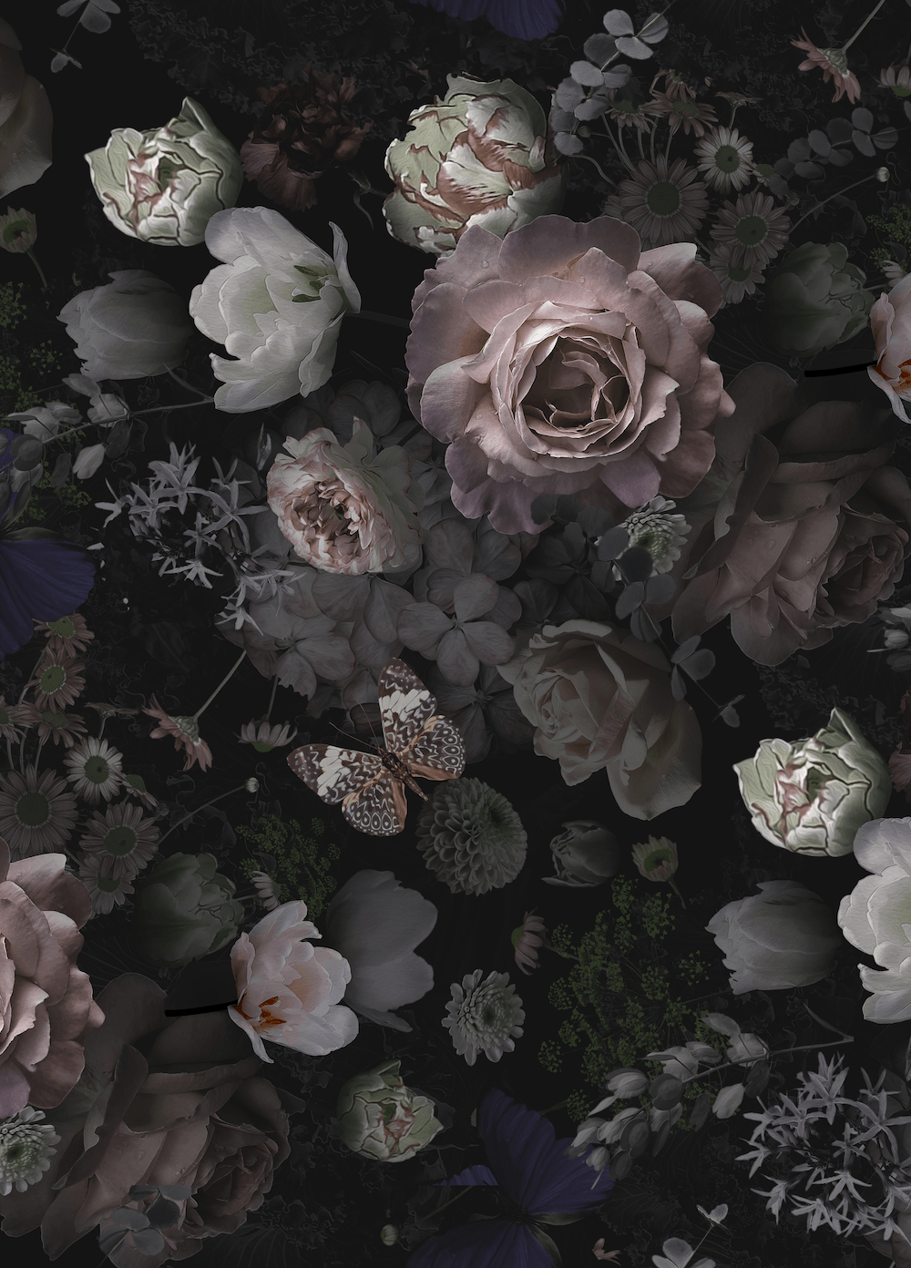 Dutch Dark Floral Wallpaper, peel and stick wallpaper, wallpaper, wall paper, wallpaper peel and stick