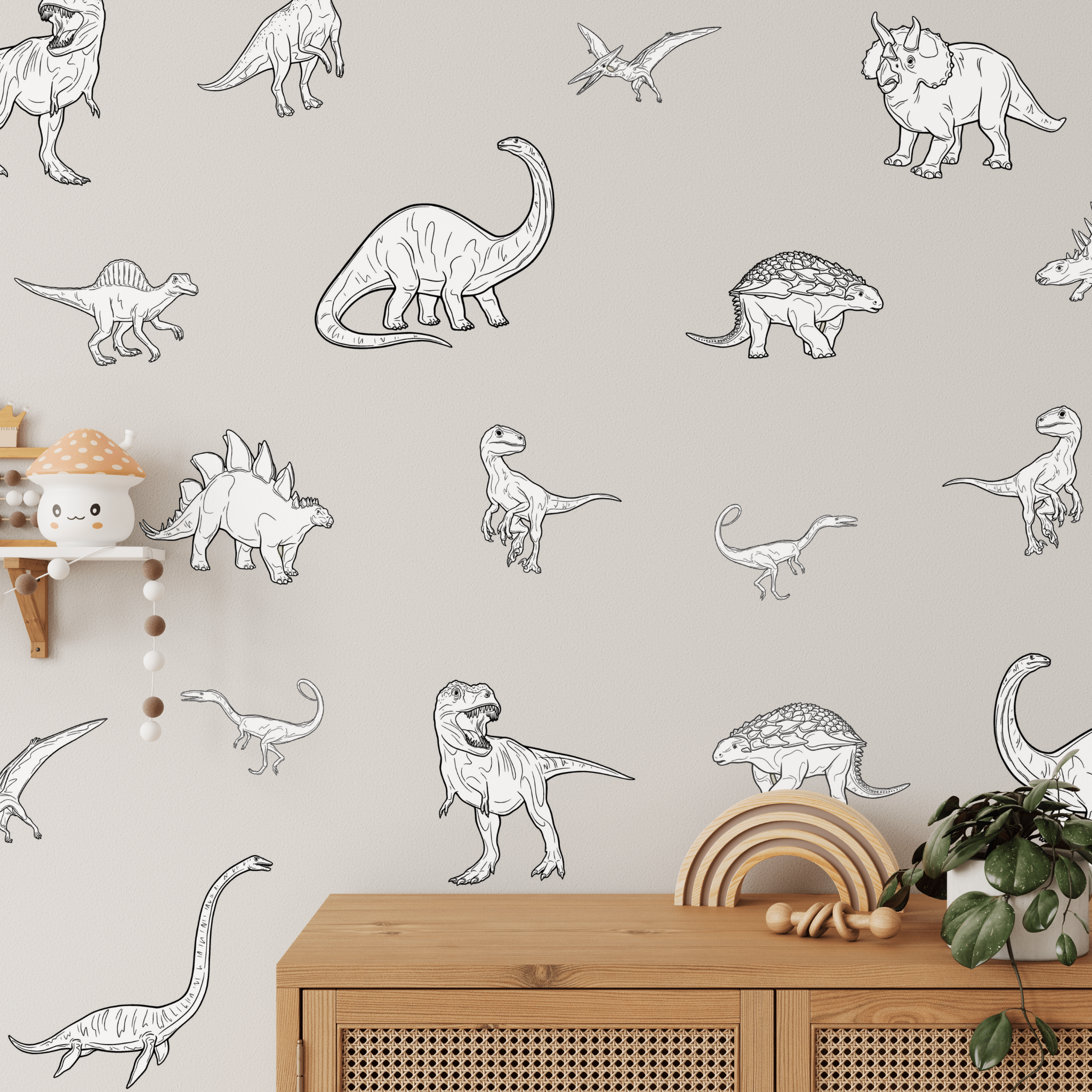 Black and White DInosaur wall decals self adhesive and removable