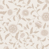 Classic floral wallpaper with faded blush flowers and taupe leaves on a light beige background, exuding a vintage elegance and soft, romantic ambiance