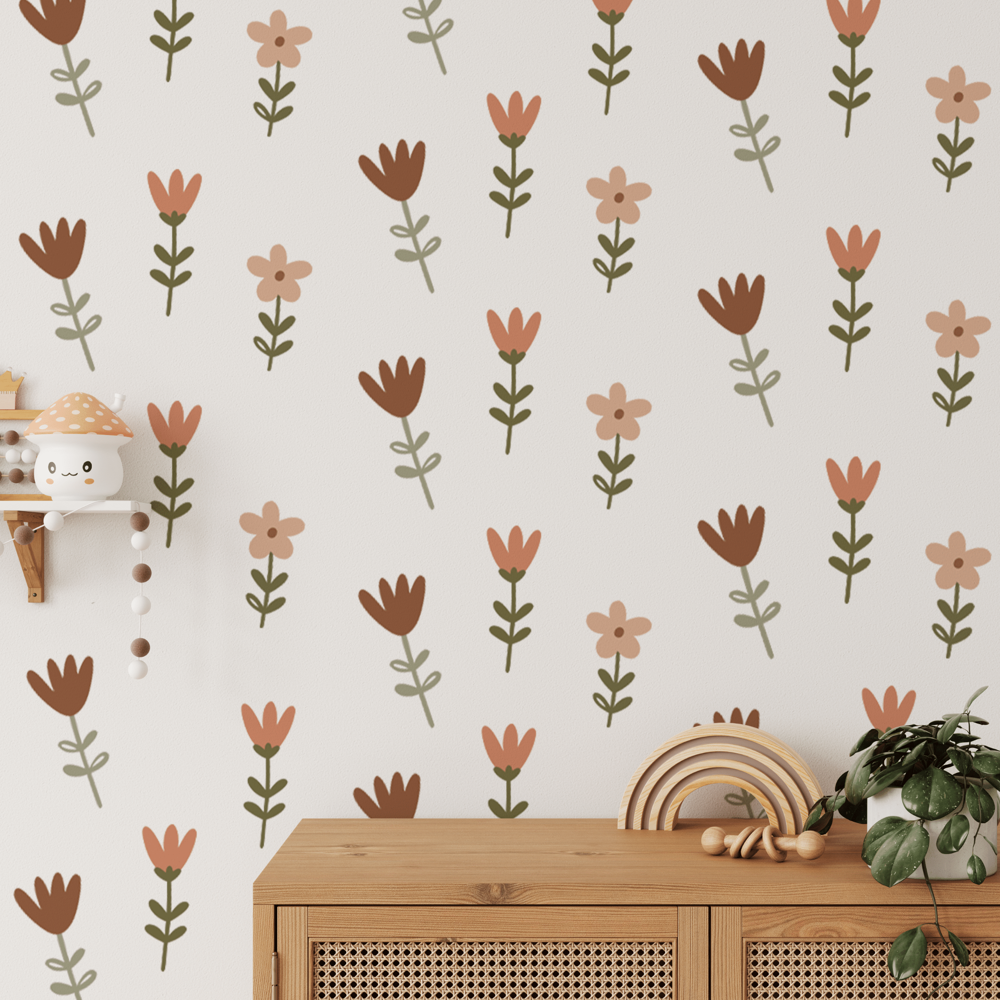 Dainty Folk Flowers peel and stick on a childs wall