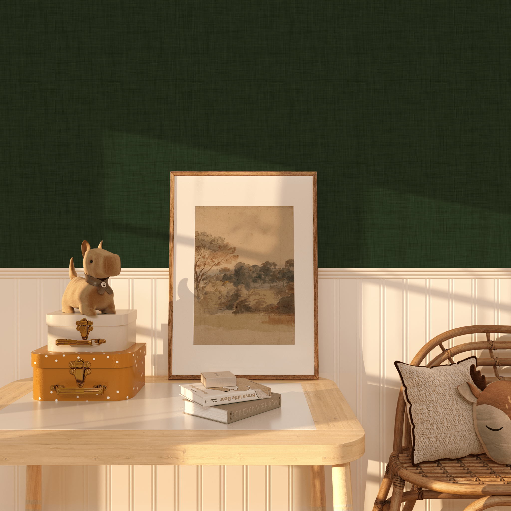 Forest Green peel and stick grasscloth wallpaper for walls, peel and stick and removable, wallpaper for childrens room