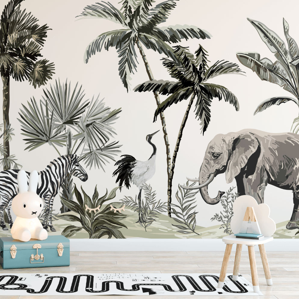 African Safari Animal wallpaper for kids playroom