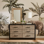 Zebra Wallpaper, Elephant Wallpaper, Giraffe Wallpaper with earth tone decor and brown and black dresser