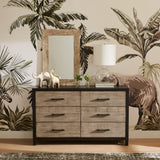 Zebra Wallpaper, Elephant Wallpaper, Giraffe Wallpaper with earth tone decor and brown and black dresser