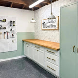 Blue Peel and Stick wallpaper in a garage, wallpaper in a finished garage
