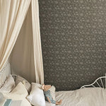 Dark Green Dainty floral wallpaper in an aesthetically pleasing child's room