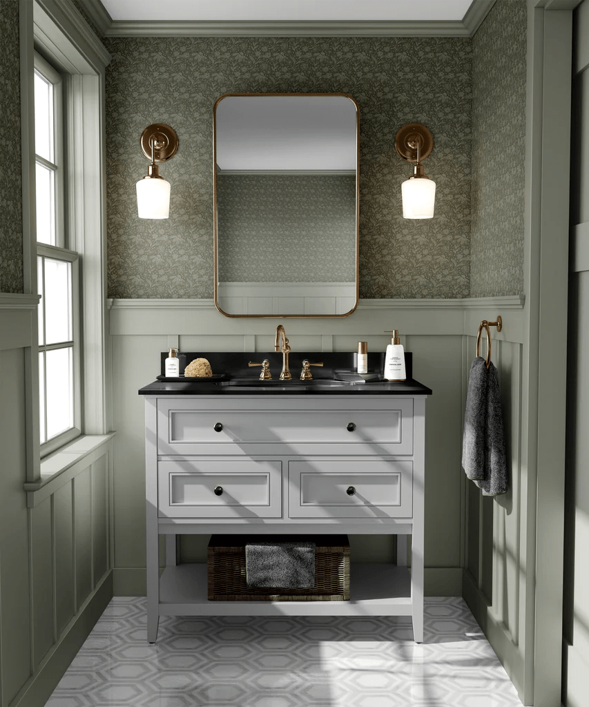 green wallpaper for bathroom