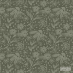 lichen green floral peel and stick wallpaper in moss green, wild flowers wallpaper