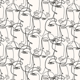 Minimalist black and white line art faces pattern wallpaper design