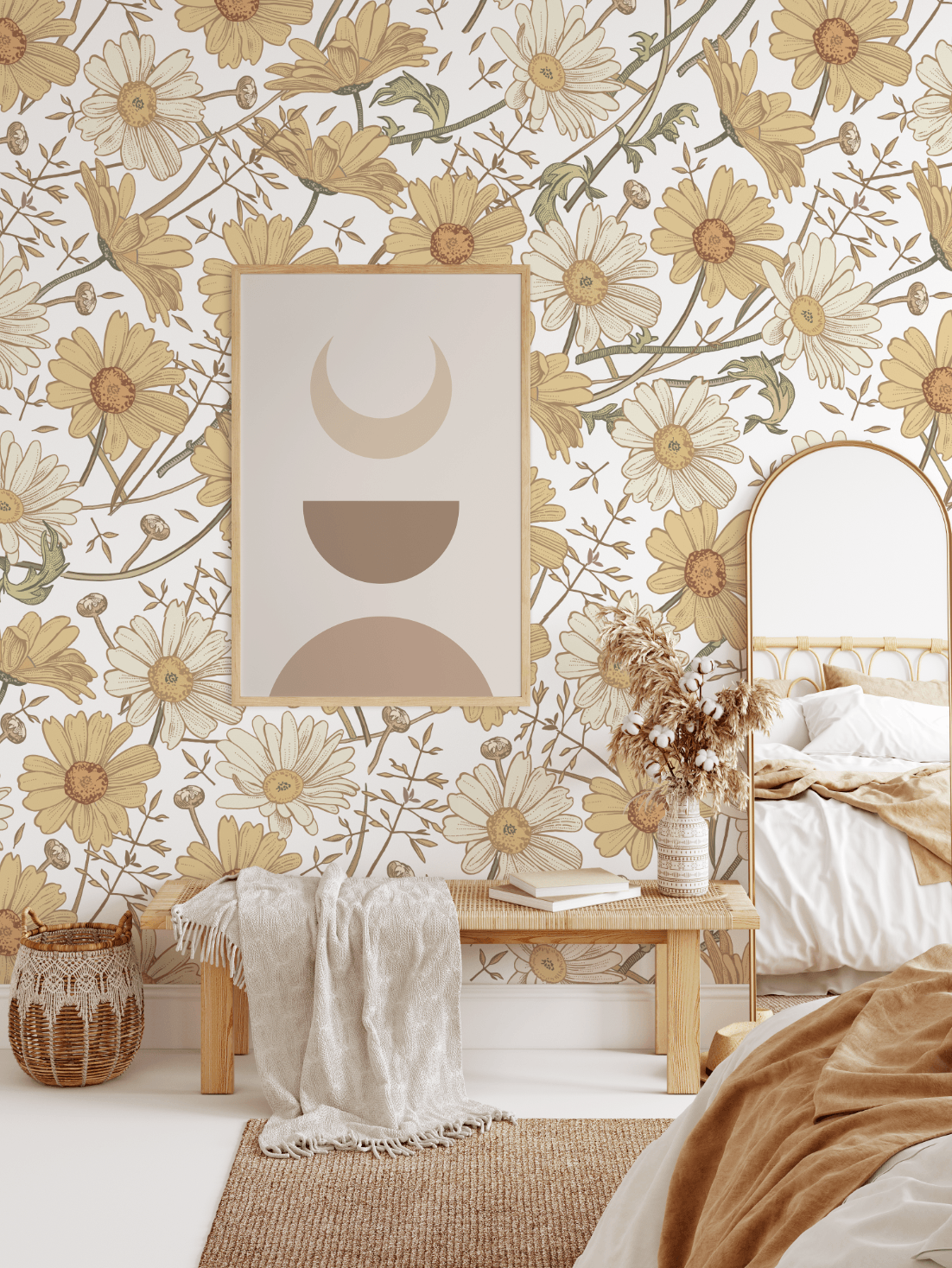 Boho Nursery, Removable wallpaper, Peel and stick floral wallpaper