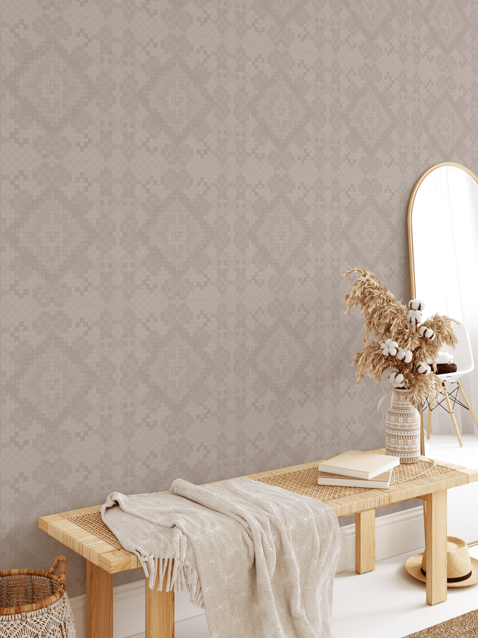 Moroccan tile design removable wallpaper for a bohemian style space