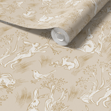 Elegant neutral wallpaper, ideal for a nursery, with a gentle, inviting pattern that creates a soothing environment
