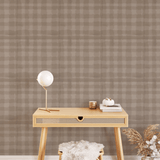 Office space with natural decor and plaid gingham removable self adhesive wallpaper