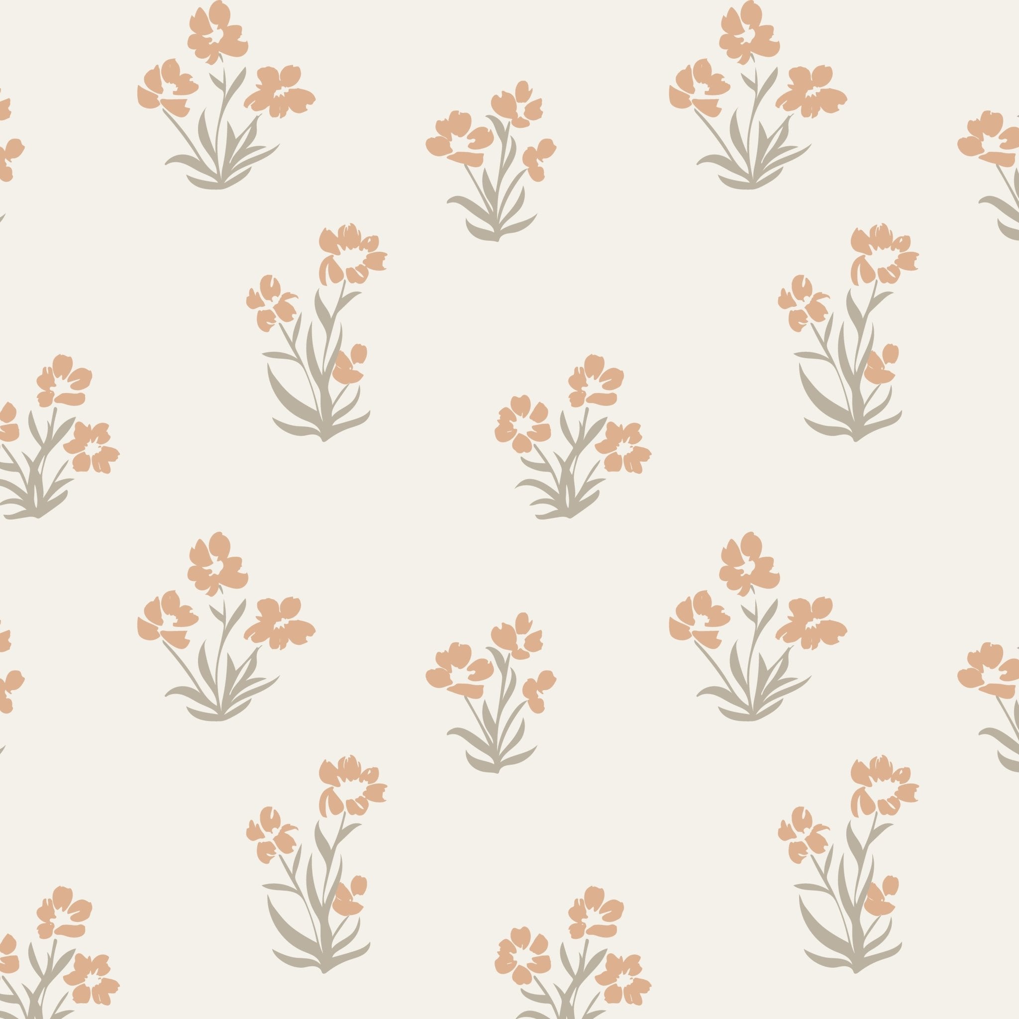 Minimalistic wallpaper with small sage green floral sprigs on a clean, off-white background, offering a fresh and modern look suitable for a variety of decor styles