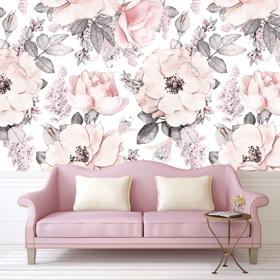 light pink vintage floral wallpaper