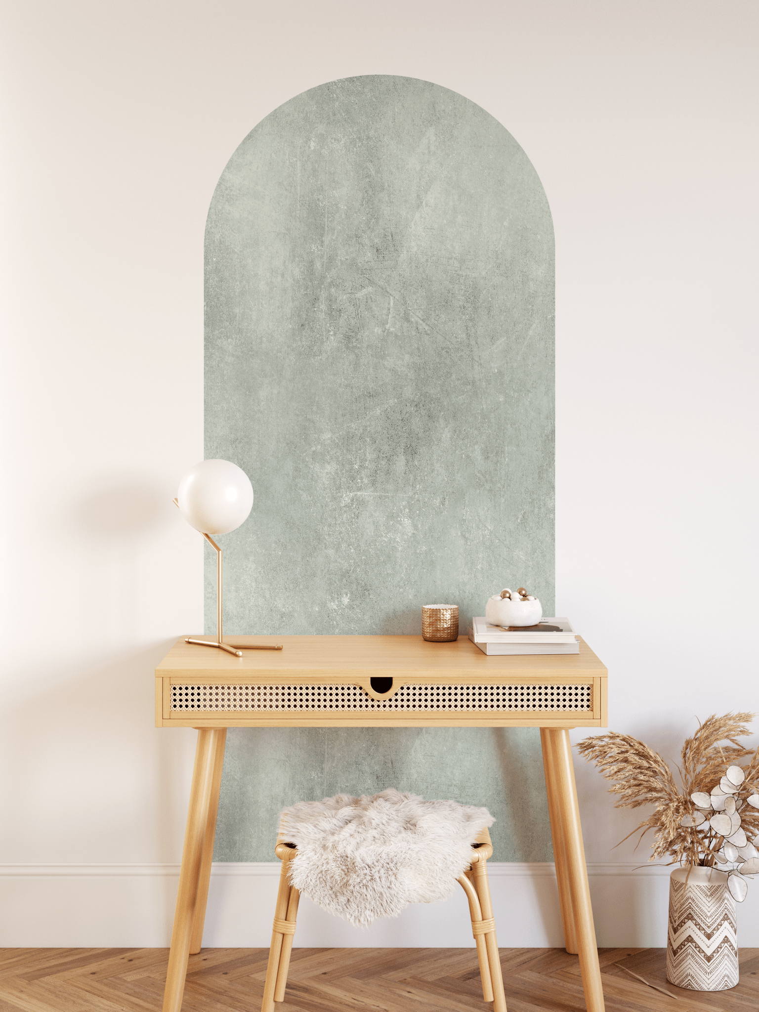 Sage Green textured peel and stick wall arch, skinny wall arch with green textured design