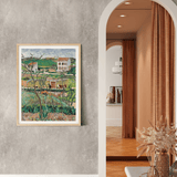 Elegant interior with Venetian plaster walls showcasing a framed landscape painting, modern furniture, and warm drapery in a stylish home decor setting