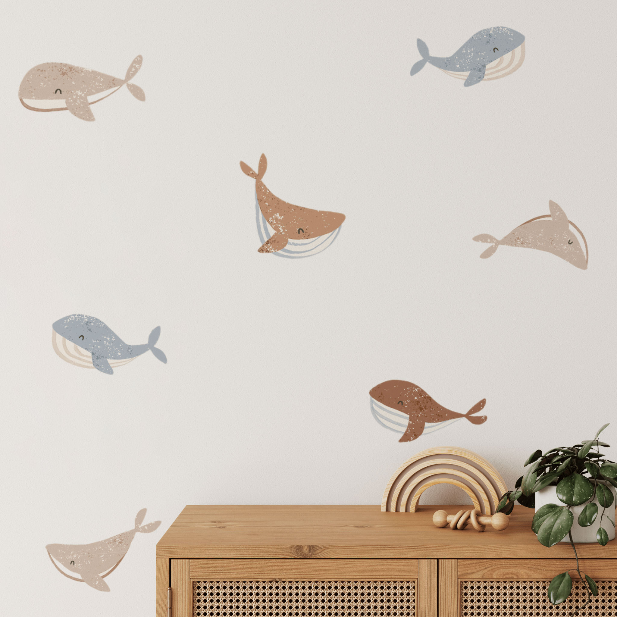 Bohemian colored whale wall stickers