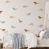 Boys whale wall stickers for kids room, whale wall stickers in neutral colours