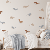 Boys whale wall stickers for kids room, whale wall stickers in neutral colours