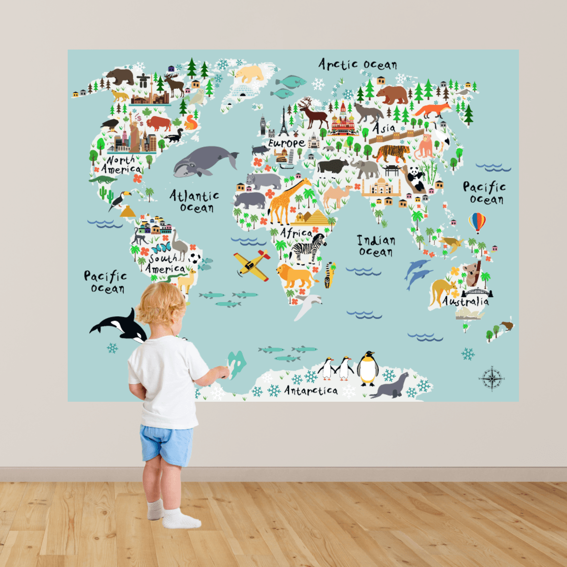 Vinyls world map oceans and continents