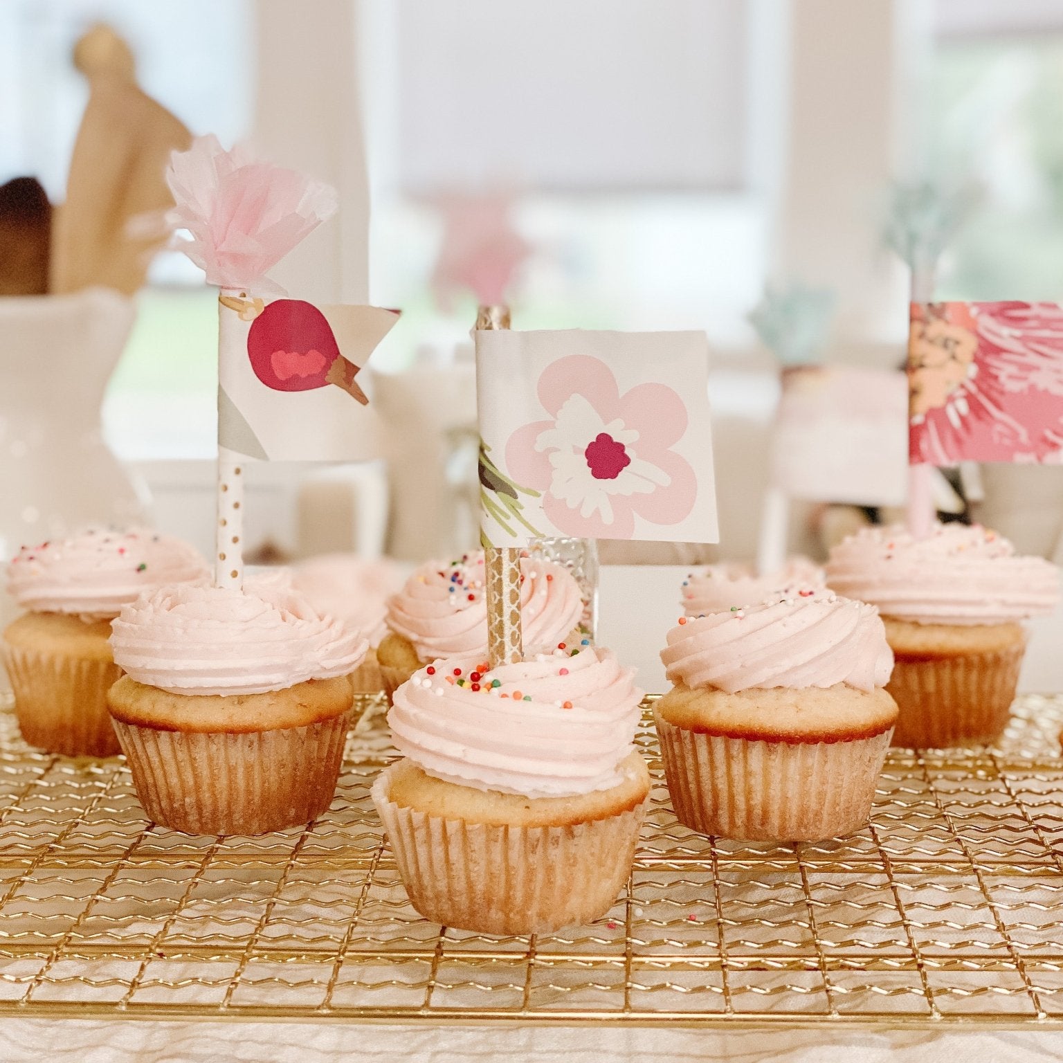 DIY: cupcake toppers using leftover wallpaper!