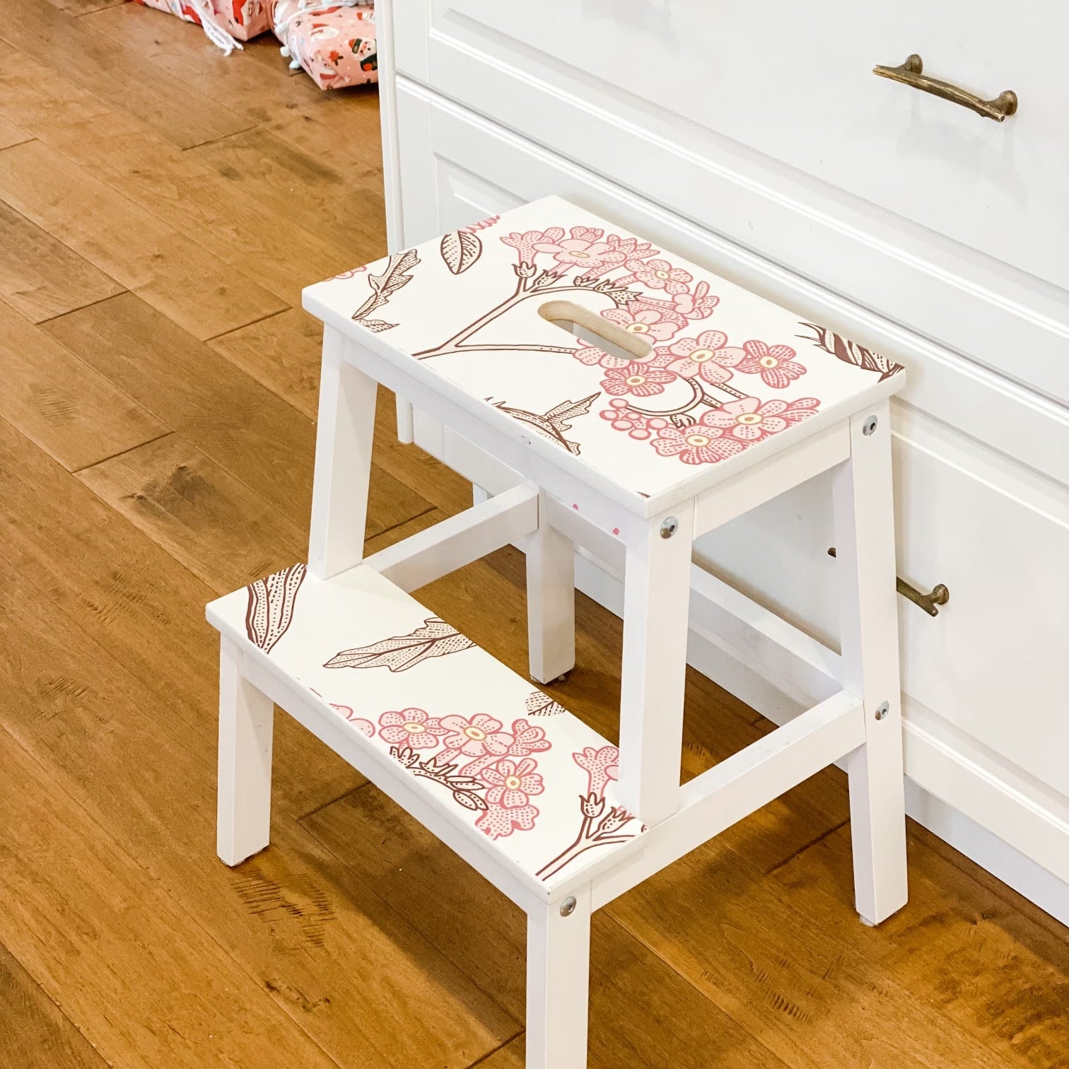 IKEA Beckväm Step Stool Makeover Hack with Leftover Wallpaper!