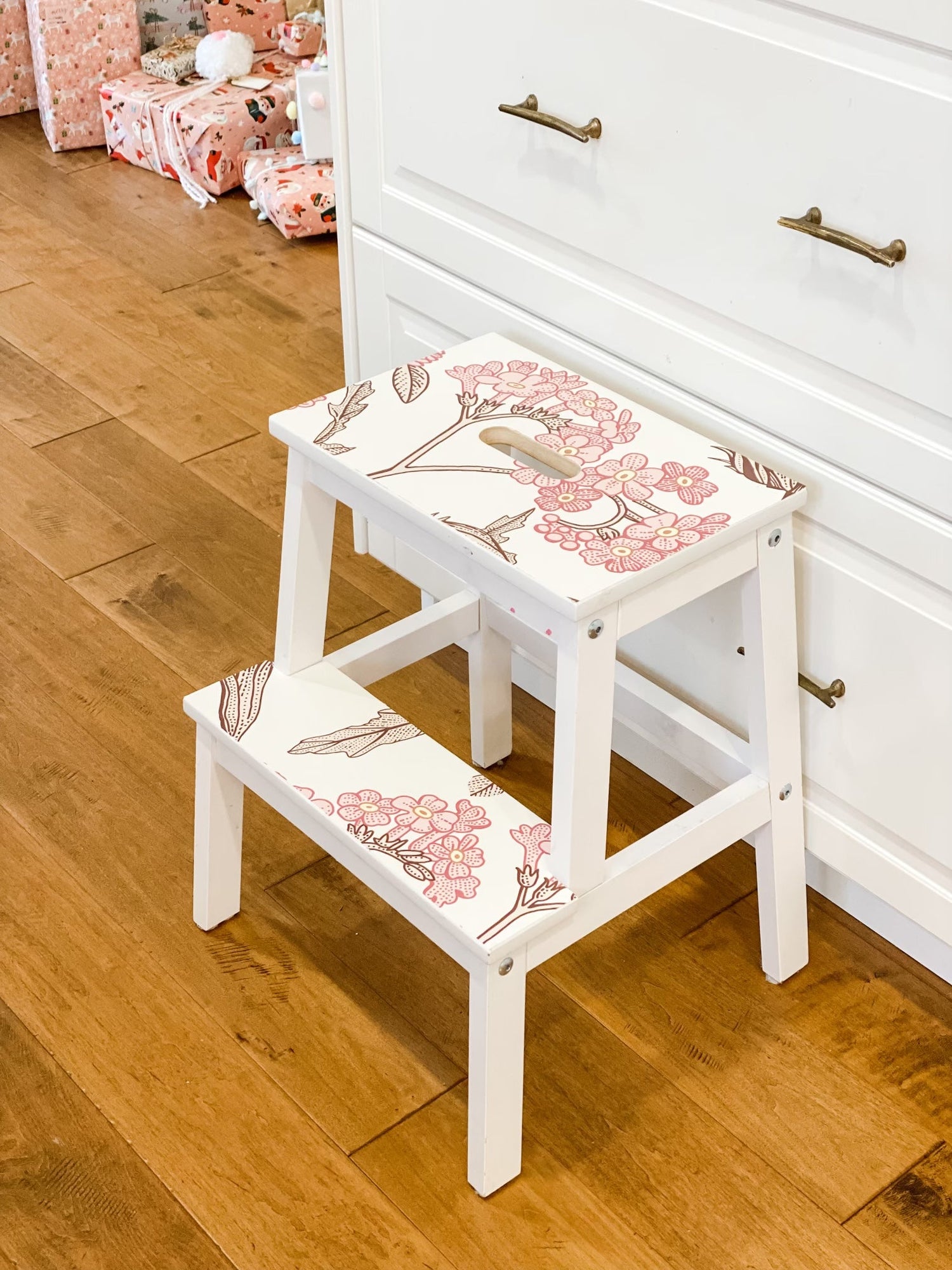 IKEA Beckväm Step Stool Makeover Hack with Leftover Wallpaper!