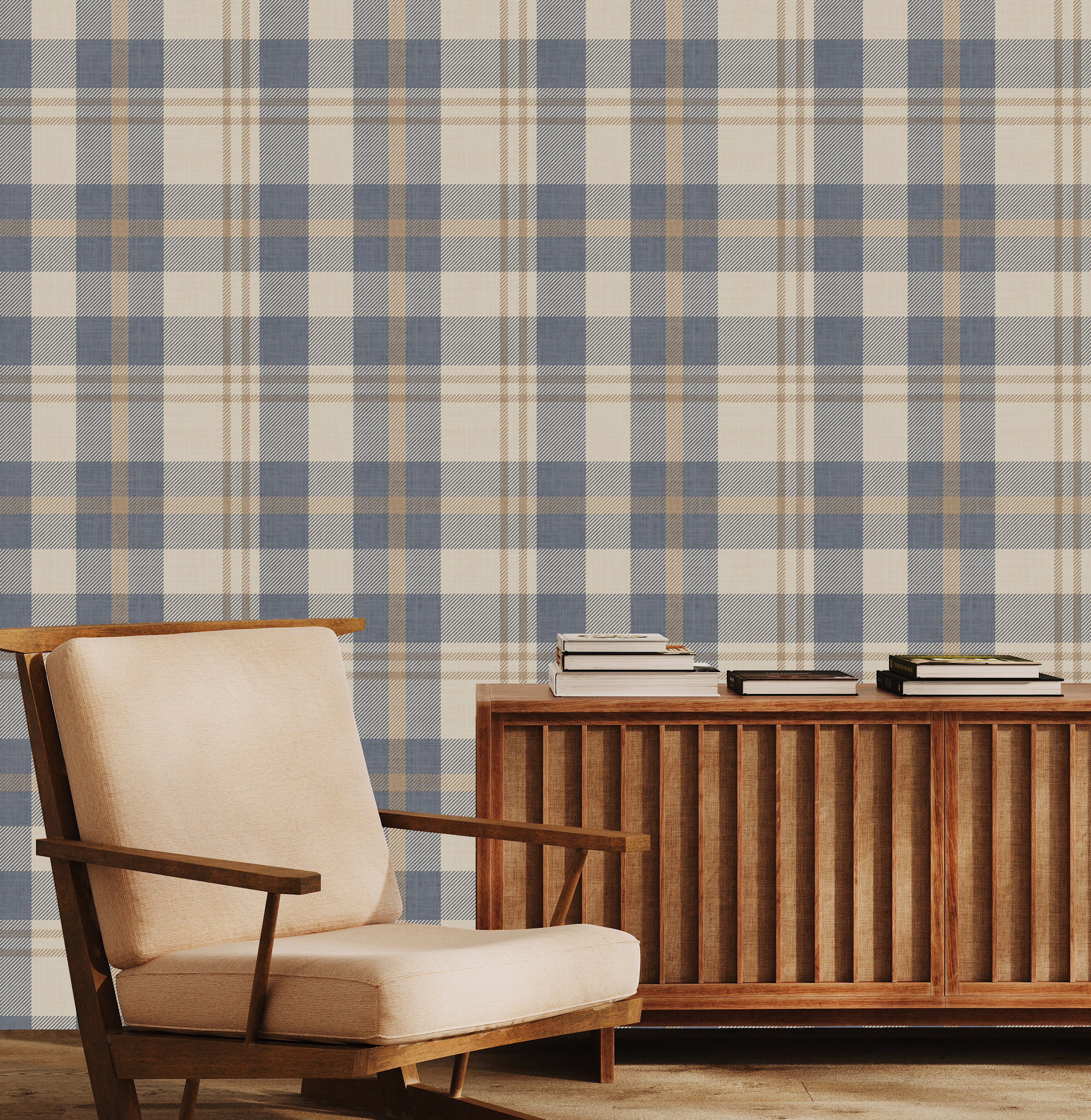 Blue and Cream Plaid Wallpaper