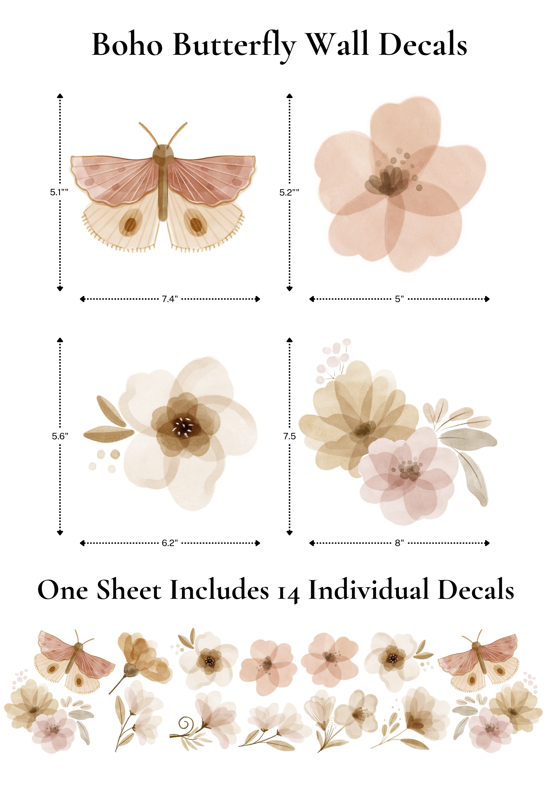 Boho Butterfly Wall Stickers (Peel and Stick Decals)