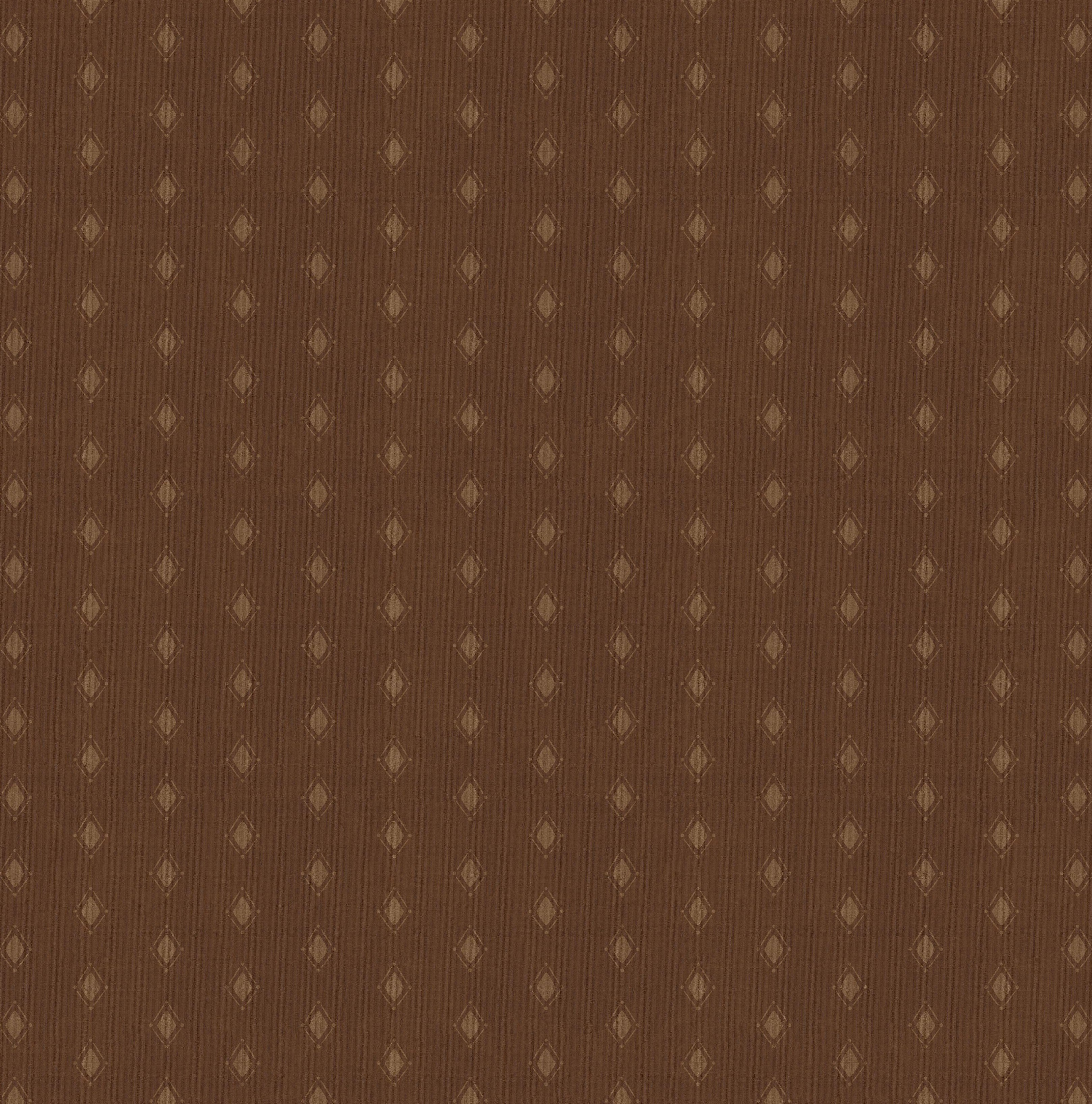 Brown Diamond Tile Wallpaper sample showcasing a vintage brown geometric diamond pattern with subtle linen texture for traditional interiors.