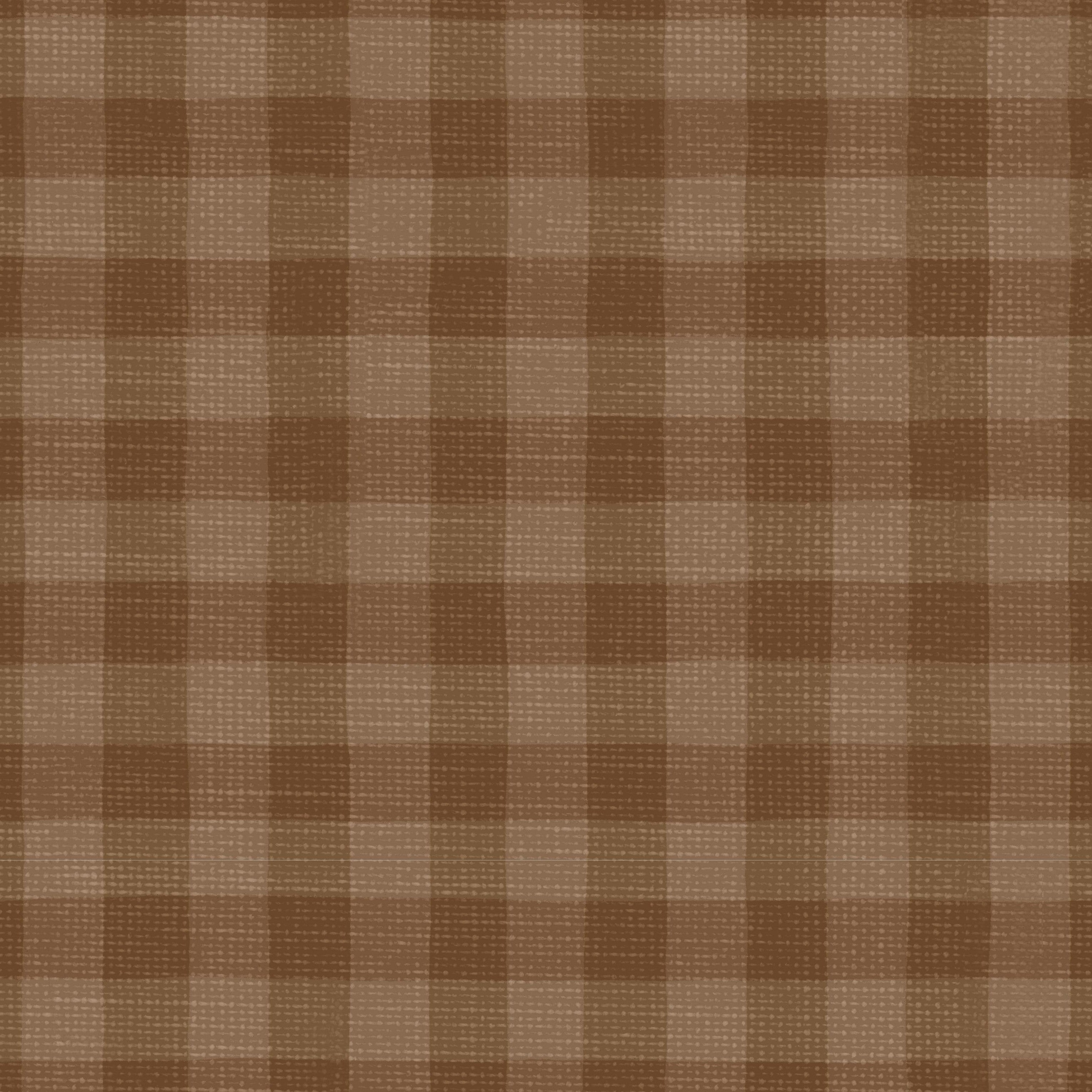 Brown Woven Gingham Wallpaper sample featuring a classic brown plaid pattern with a woven linen texture for cottage and farmhouse interiors.