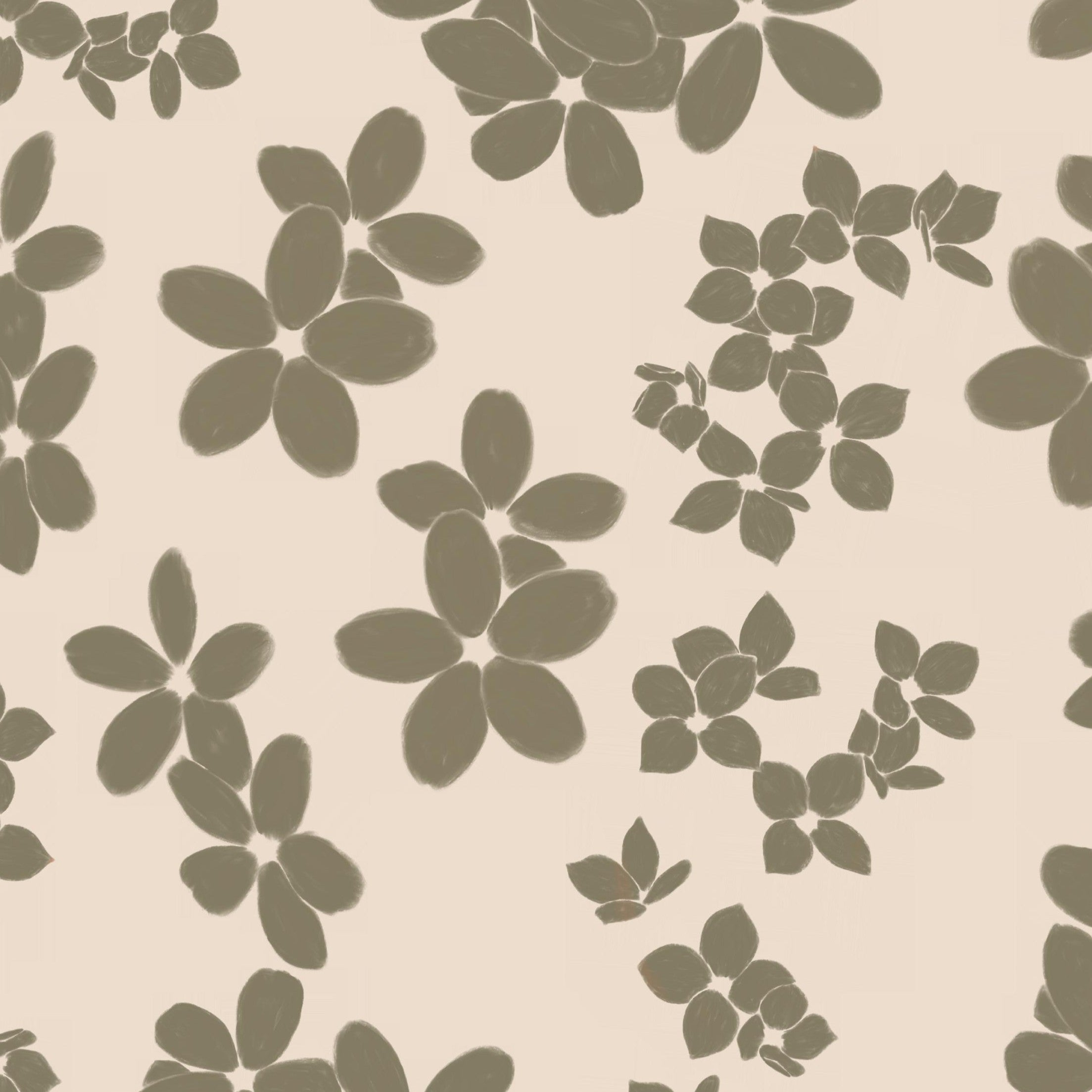 Close-up detail of brush stroke floral wallpaper showing soft painted flower shapes and matte finish