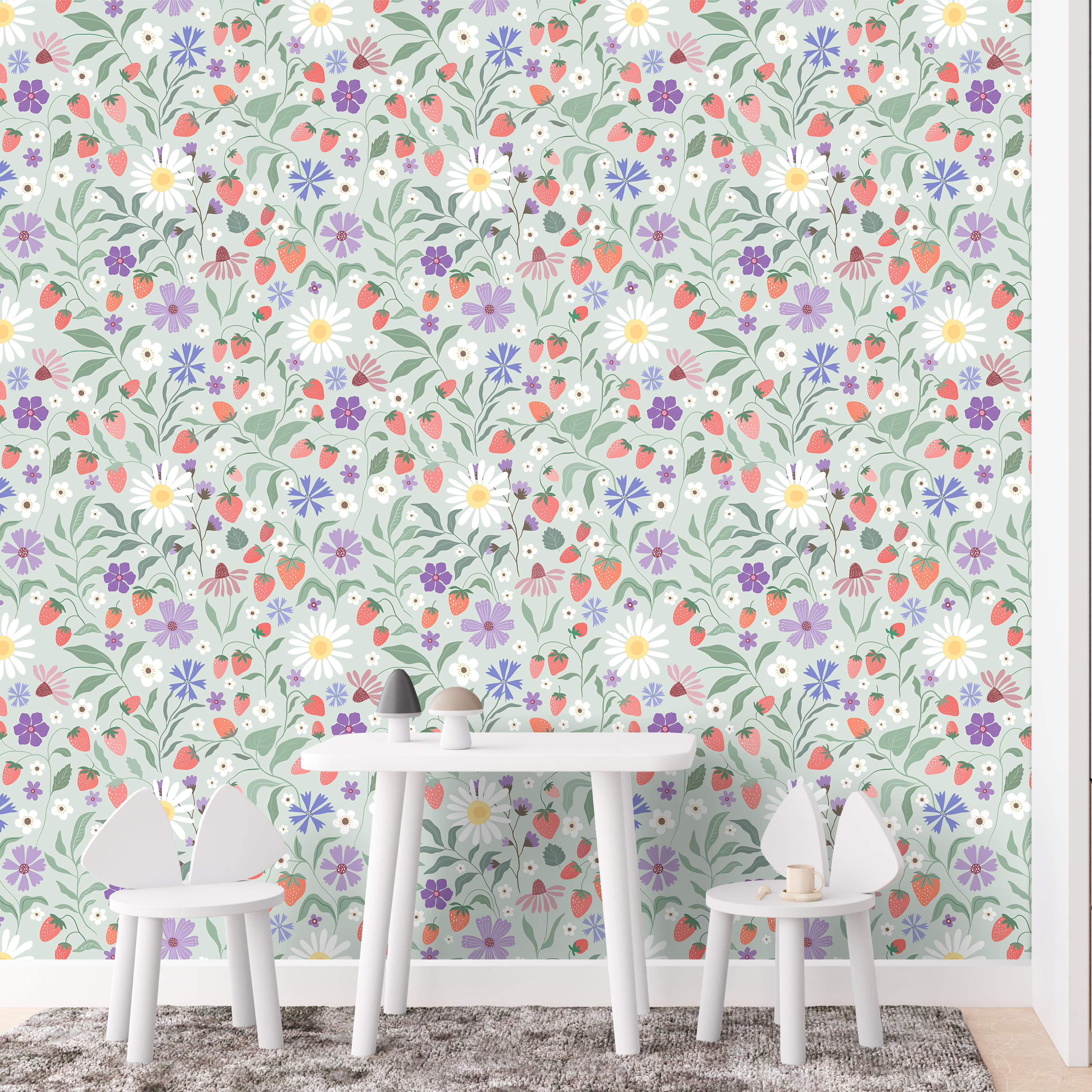 Daisies and Strawberries Wallpaper