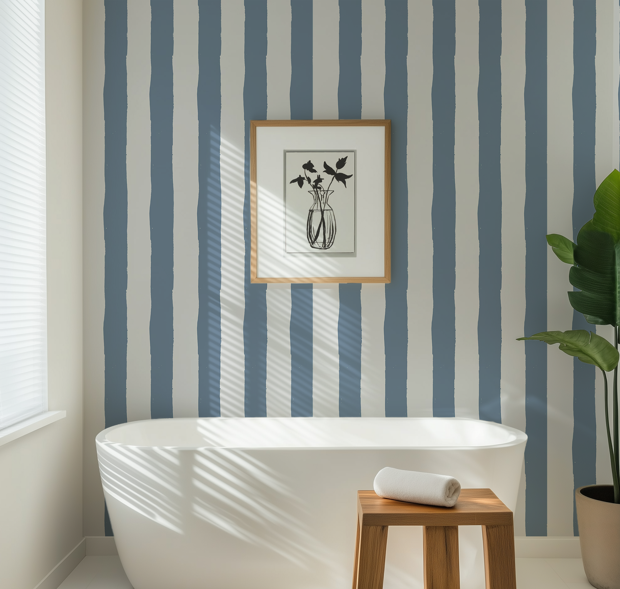 Eclectic Blue Stripe Wallpaper