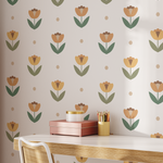 Petal Polka Dot floral wall decals in a kids desk and study space