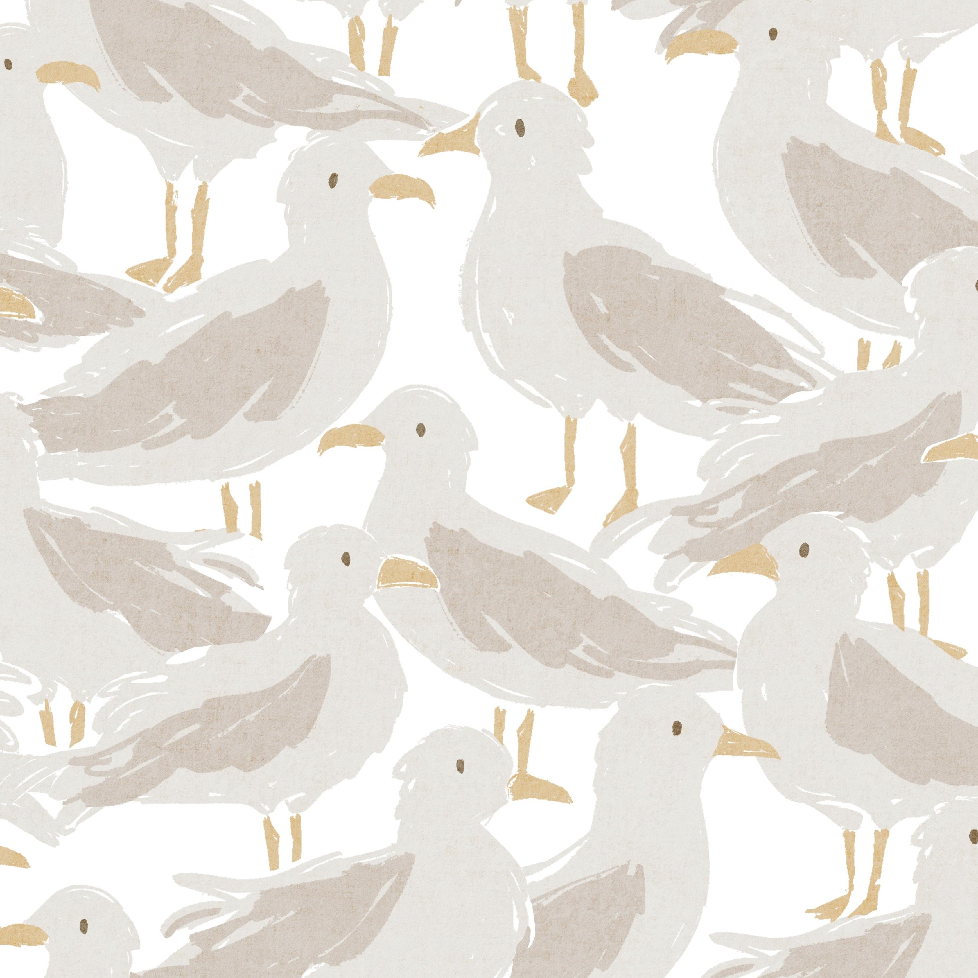 Grey Seagull wallpaper featuring watercolor coastal birds in soft gray and beige tones on a clean white background