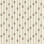Close-up of Homestead Stripe wallpaper with hand-drawn brown stripes and floral star motifs