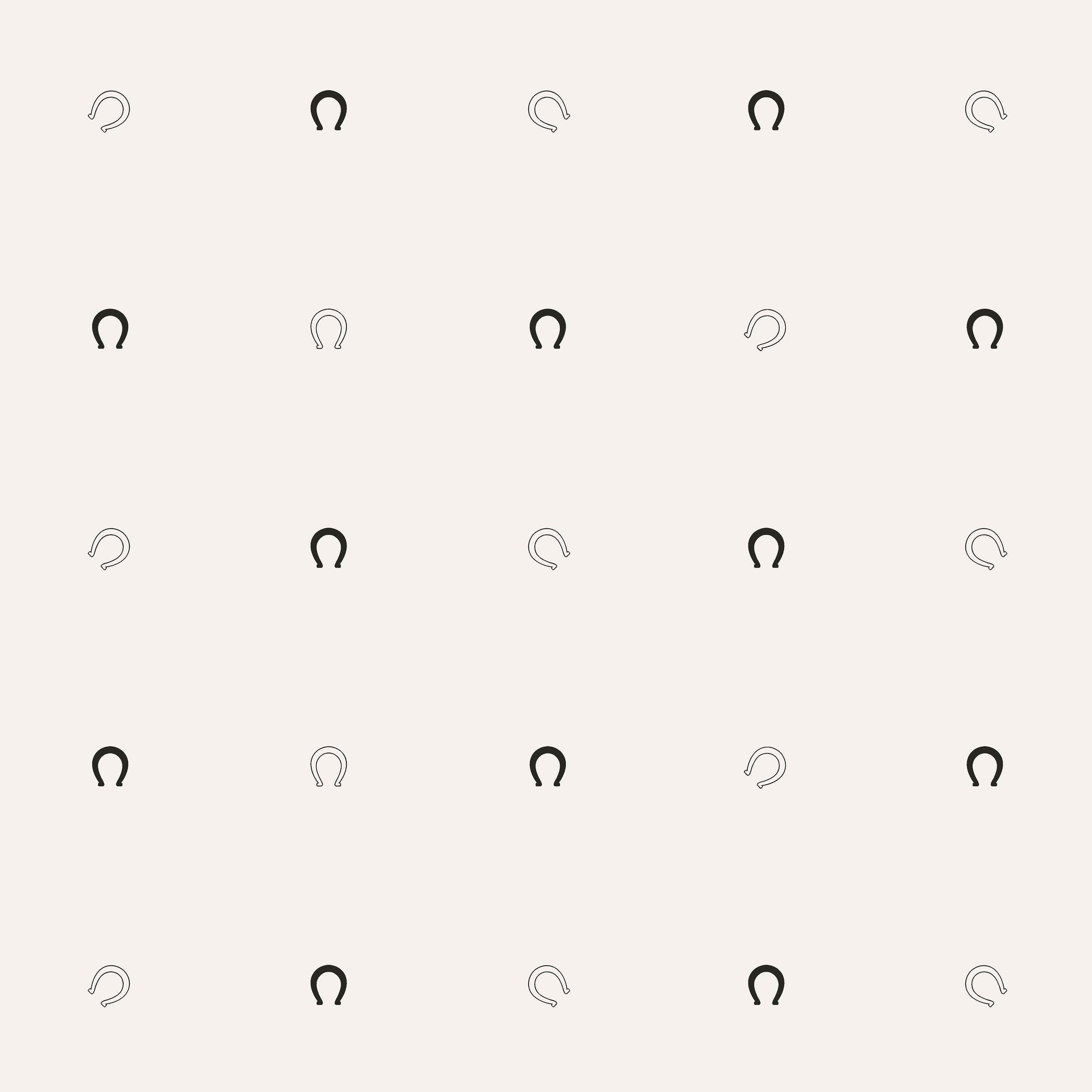 horseshoe wallpaper sample with alternating black and grey horseshoe icons on cream background
