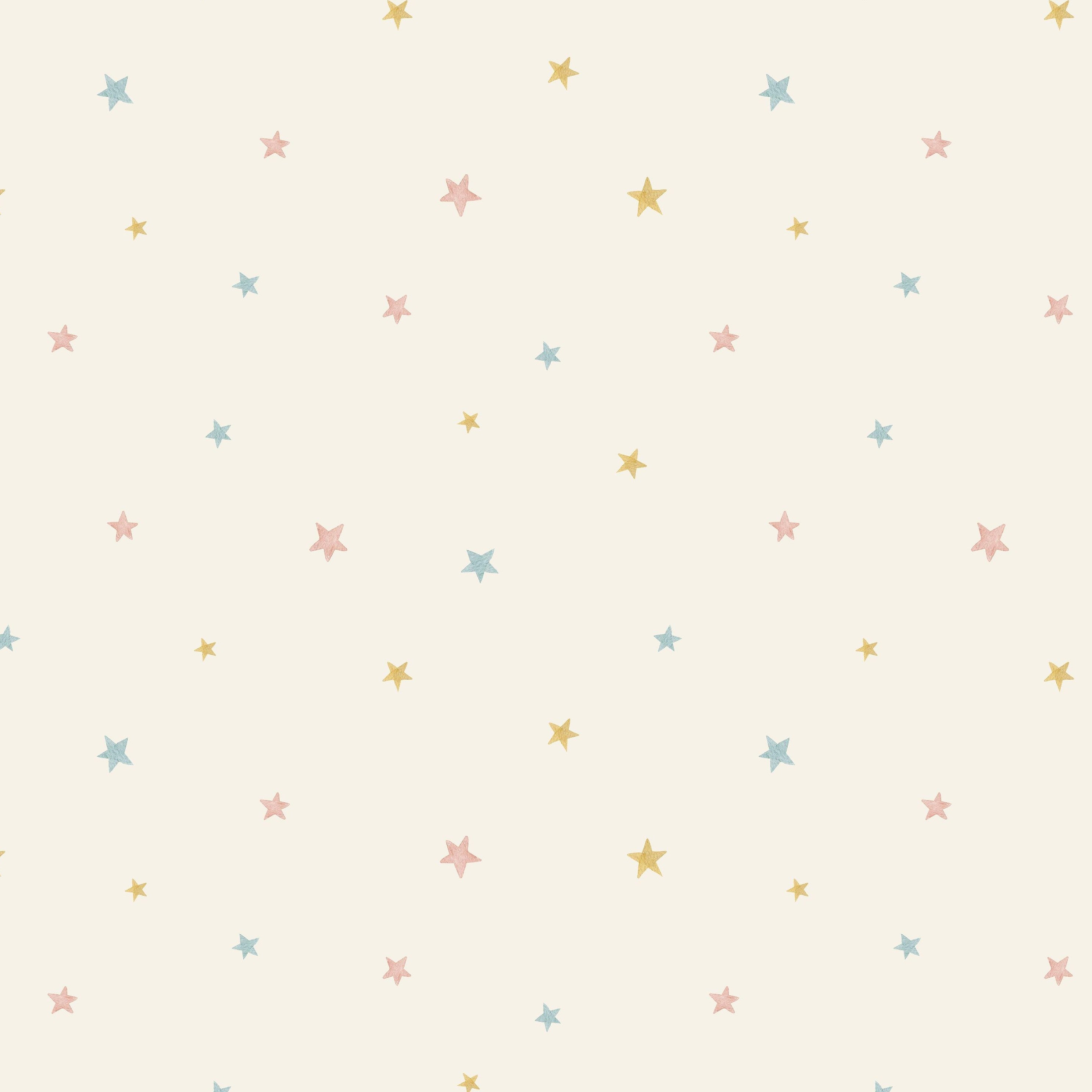star wallpaper sample showing watercolor pink blue and gold stars for nursery walls
