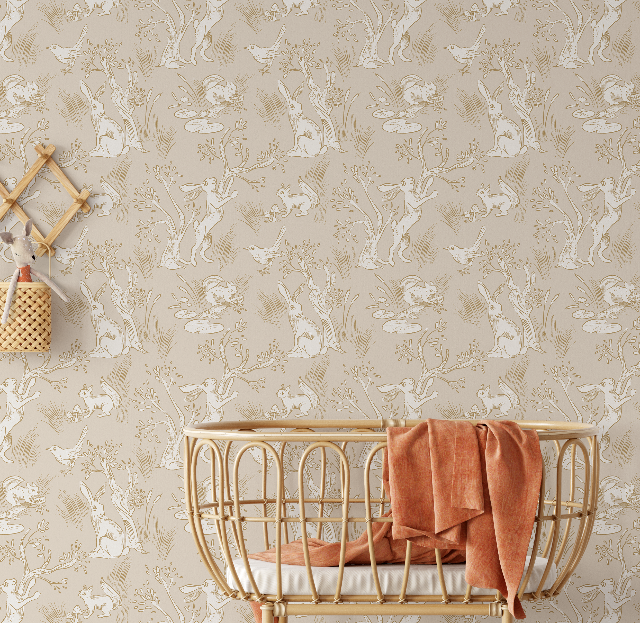 Neutral Woodland Toile Wallpaper